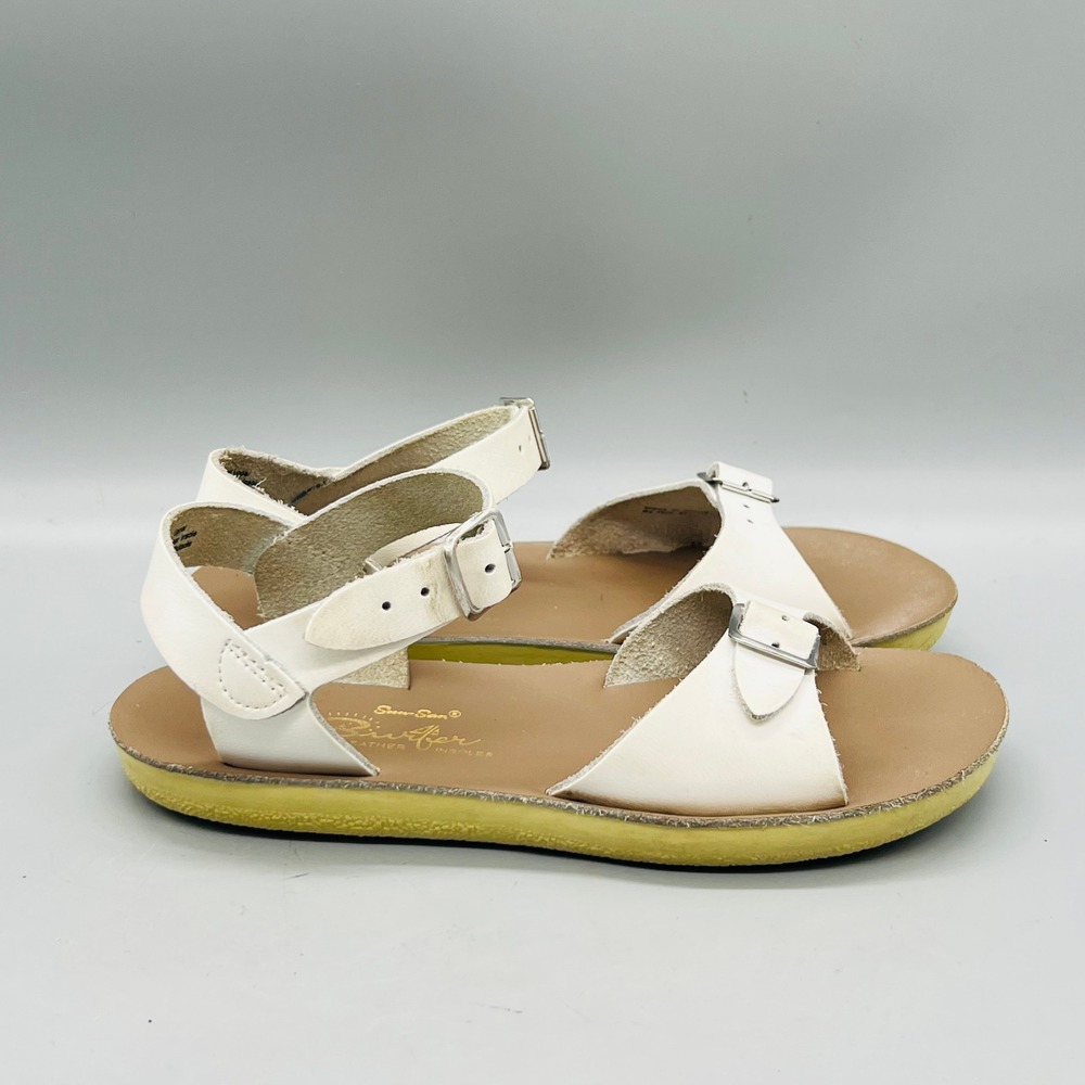 Sun San Sandals Girl 1 White Leather Surfer Adjustable Ankle Buckle Strap Shoes